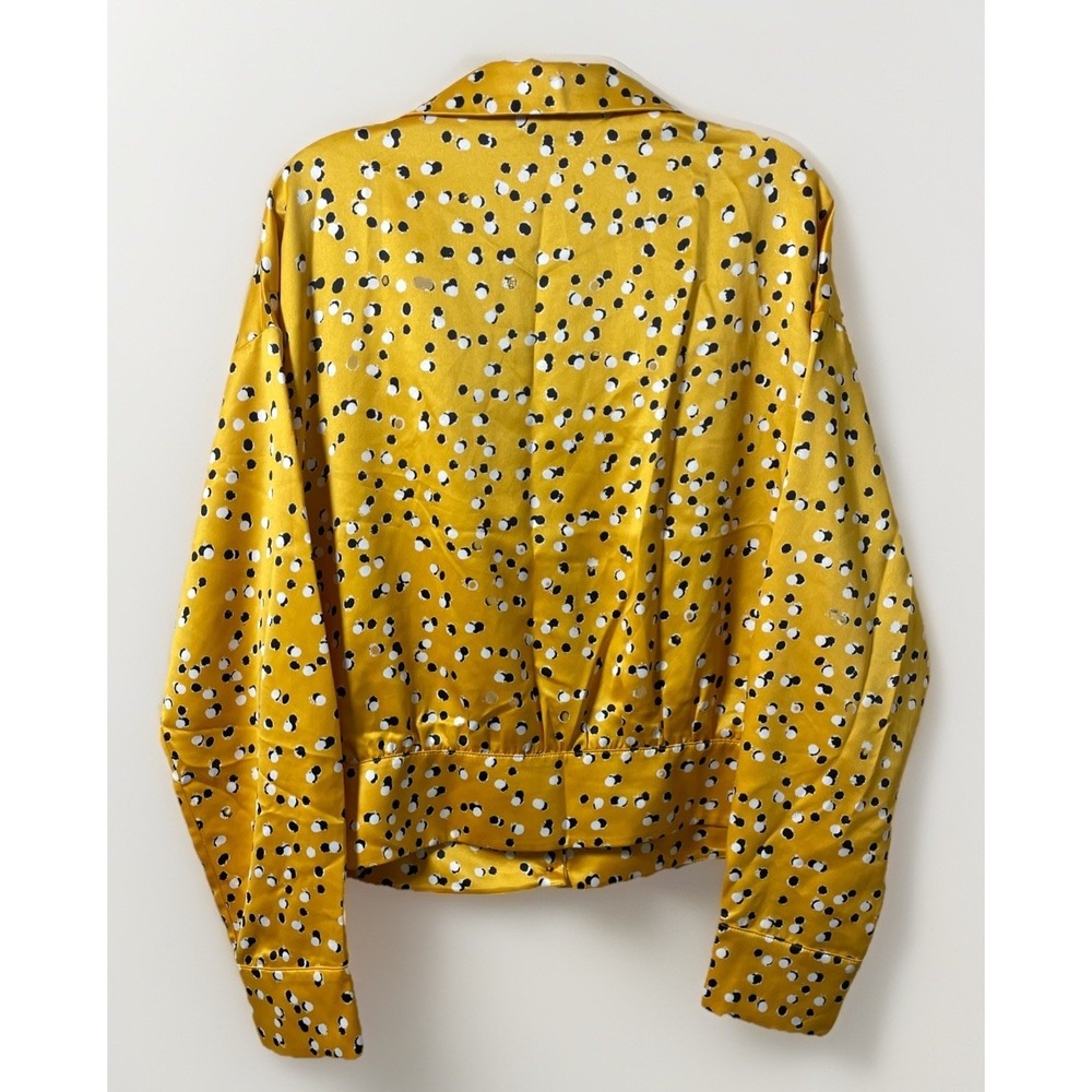 Marc New York Cropped Blouse Jacket Women Medium Satin Yellow Dot Button Up - Picture 4 of 12